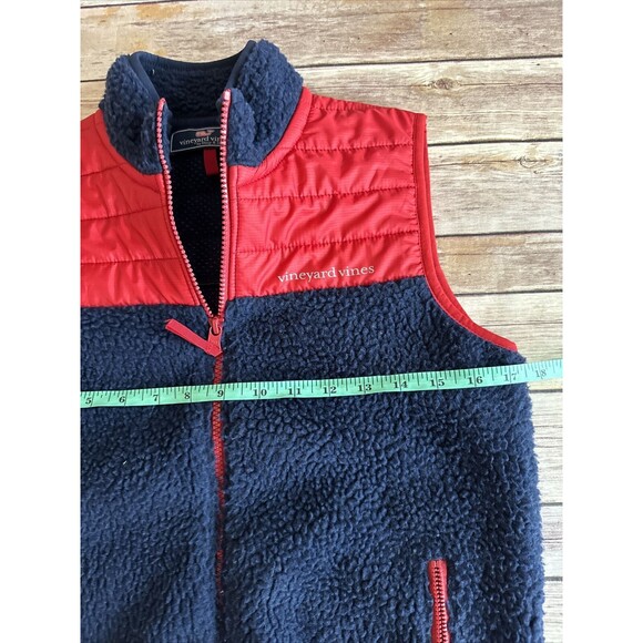 Vineyard Vines Vest Kids M 12/14 Red Blue Full Zip Quilt Pockets Fleece Sherpa - Picture 5 of 9